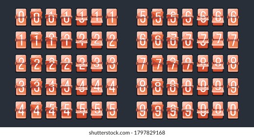 Flip number. Retro countdown vector digit indicator for watch dial. Flip clock number icon. Date info, departure or coming schedule, time numerical measurement. Set on dark background illustration