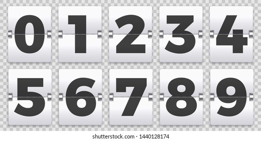 Flip Numbers Counter. Old Mechanical Countdown Flips, Retro Scoreboard Number Sign And Numeric Counters. Score Board Indicator, Old Clock Timer Numbers Isolated Vector Symbols Set