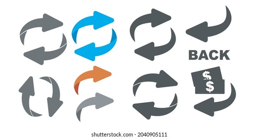 Flip over or turn. Back Arrow icon flat