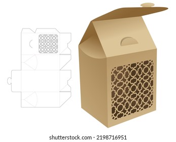 Flip packaging bag box with stenciled luxury pattern die cut template and 3D mockup