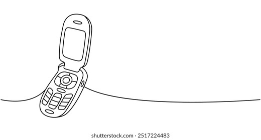 Voltear el teléfono una línea de dibujo continuo. Antiguos artilugios de comunicación. Ilustración lineal de Vector.