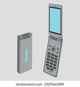 flip phone vintage illustration, gray, isolated background
