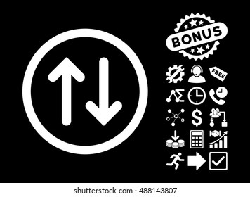 Flip pictograph with bonus symbols. Vector illustration style is flat iconic symbols, white color, black background.
