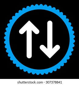 Flip round stamp icon. This flat vector symbol is drawn with blue and white colors on a black background.