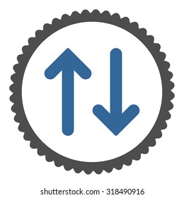 Flip round stamp icon. This flat vector symbol is drawn with cobalt and gray colors on a white background.