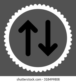 Flip round stamp icon. This flat vector symbol is drawn with black and white colors on a gray background.