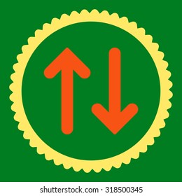 Flip round stamp icon. This flat vector symbol is drawn with orange and yellow colors on a green background.