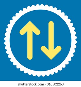 Flip round stamp icon. This flat vector symbol is drawn with yellow and white colors on a blue background.