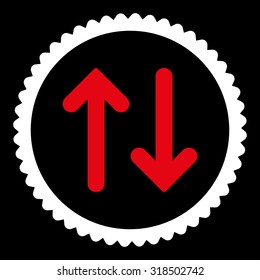 Flip round stamp icon. This flat vector symbol is drawn with red and white colors on a black background.