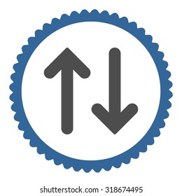 Flip round stamp icon. This flat vector symbol is drawn with cobalt and gray colors on a white background.