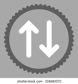 Flip round stamp icon. This flat vector symbol is drawn with dark gray and white colors on a silver background.