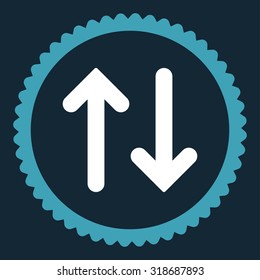 Flip round stamp icon. This flat vector symbol is drawn with blue and white colors on a dark blue background.