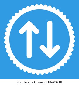 Flip round stamp icon. This flat vector symbol is drawn with white color on a blue background.