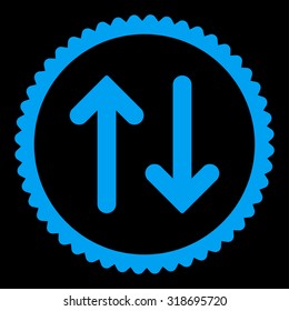 Flip round stamp icon. This flat vector symbol is drawn with blue color on a black background.