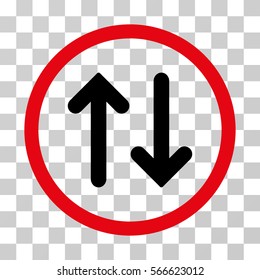 Flip rounded icon. Vector illustration style is flat iconic bicolor symbol inside a circle, intensive red and black colors, transparent background. Designed for web and software interfaces.