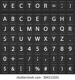 Flip scoreboard alphabet, numbers and symbols. Vector.