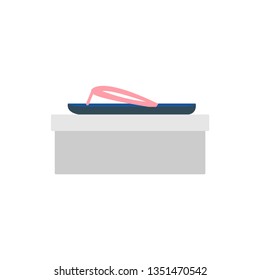 Flip side view profile. Women's beach shoes. Open summer shoes are presented on the box. Vector illustration