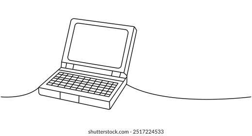 Flip teléfono inteligente con teclado de una línea de dibujo continuo. Antiguos artilugios de comunicación. Ilustración lineal de Vector.