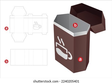 Flip stenciled coffee packaging with insert die cut template and 3D mockup