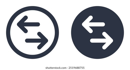 Flip or Swap Horizontal Arrows simple icons set designed in filled, outline, line and stroke style. Two Black opposite arrows in circle