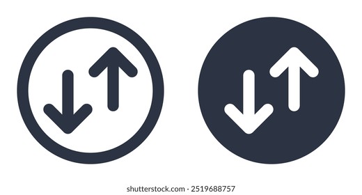 Flip or Swap Vertical Arrows simple icons set designed in filled, outline, line and stroke style. Two Black opposite arrows in circle