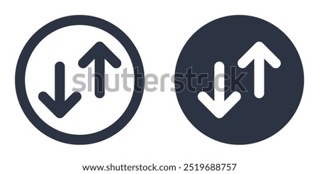 Flip or Swap Vertical Arrows simple icons set designed in filled, outline, line and stroke style. Two Black opposite arrows in circle