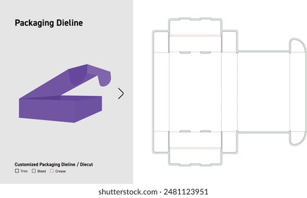 Dieline der obersten Box umkehren, Dieline des Pakets, Dieline des Kastens, Dieline des benutzerdefinierten Größenfelds