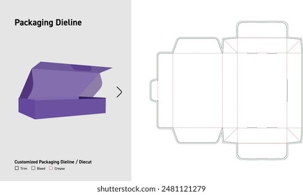 Flip Top Box locked Dieline, Package Dieline, Box Dieline, Custom Size box dieline