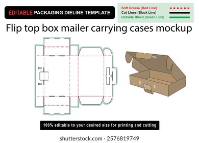 Flip top box mailer carrying cases mockup dieline for premium product protection, Flip Top Box, Packaging Design, Custom Box, Product Mockup, Shipping Box, dieline template, die cut template