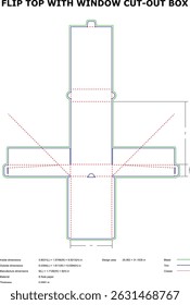 Flip top box template with window cutout die-cut design