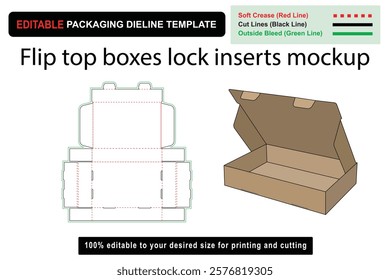 Flip top boxes lock inserts mailer mockup dieline for secure product packaging, Flip Top Boxes, Mailer Mockup, Box Template, Custom box dieline, Die line mockup, Print ready dieline