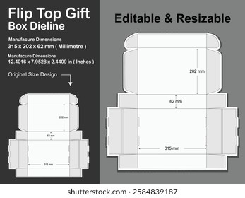 Flip top gift box dieline, dieline, box dieline, dieline packaging, pizza box, packaging, the die line, cardboard box