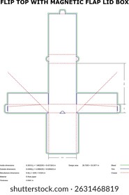 Flip top magnetic flap lid box packaging template die-cut design