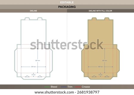 Flip top pizza box packaging template for food service featuring structural carton dieline and editable die line for professional manufacturing and printing