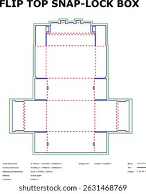 Flip top snap lock box packaging design template die cut