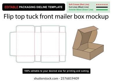 Flip top tuck front mailer box mockup dieline for modern packaging solutions, Mailer Box, Packaging Design, Custom Box Mockup, Product Packaging, Custom box dieline, dieline template