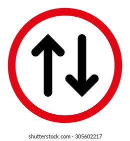 Flip vector icon. This rounded flat symbol is drawn with intensive red and black colors on a white background.