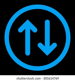 Flip vector icon. This rounded flat symbol is drawn with blue color on a black background.