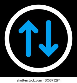 Flip vector icon. This rounded flat symbol is drawn with blue and white colors on a black background.