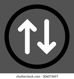 Flip vector icon. This rounded flat symbol is drawn with black and white colors on a gray background.