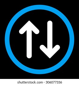 Flip vector icon. This rounded flat symbol is drawn with blue and white colors on a black background.