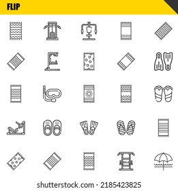 flip vector line icons set. beach towel, beach towel and beach towel Icons. Thin line design. Modern outline graphic elements, simple stroke symbols stock illustration