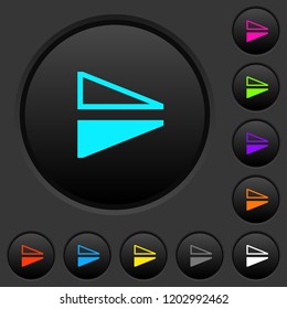 Flip vertical dark push buttons with vivid color icons on dark grey background