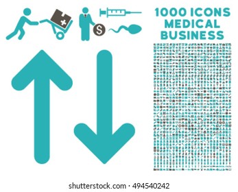 Flip Vertical icon with 1000 medical commercial grey and cyan vector pictograms. Design style is flat bicolor symbols, white background.