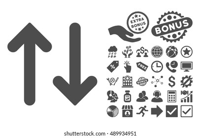 Flip Vertical icon with bonus pictures. Vector illustration style is flat iconic symbols, gray color, white background.