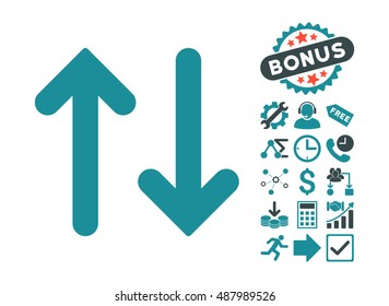 Flip Vertical icon with bonus icon set. Vector illustration style is flat iconic bicolor symbols, soft blue colors, white background.