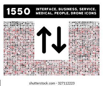 Flip Vertical icon and other web interface, business, tools, people, medical service and awards vector symbols. Style is bicolor flat symbols, intensive red and black colors, rounded angles, white