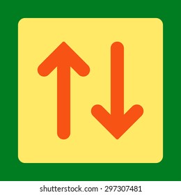 Flip Vertical icon from Primitive Buttons OverColor Set. This rounded square flat button is drawn with orange and yellow colors on a green background.