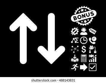 Flip Vertical pictograph with bonus pictogram. Vector illustration style is flat iconic symbols, white color, black background.