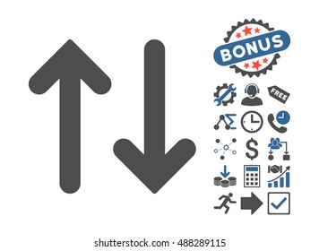 Flip Vertical pictograph with bonus symbols. Vector illustration style is flat iconic bicolor symbols, cobalt and gray colors, white background.